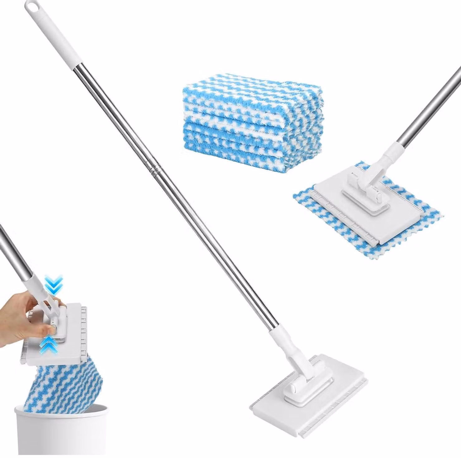 Mocio con sistema di sostituzione del panno, con un solo pulsante, 20 panni, 16 cm, 130 cm