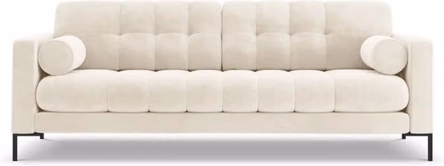 Divano 4 posti Bali Cosmopolitan Design in velluto beige chiaro con struttura in metallo e cuscini inclusi L: 217 cm, P: 75 cm, H: 92 cm