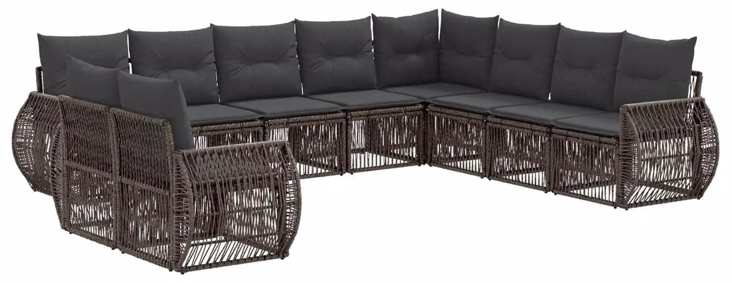 Set di divani da giardino, 10 pezzi, grigio e grigio scuro, in rattan sintetico