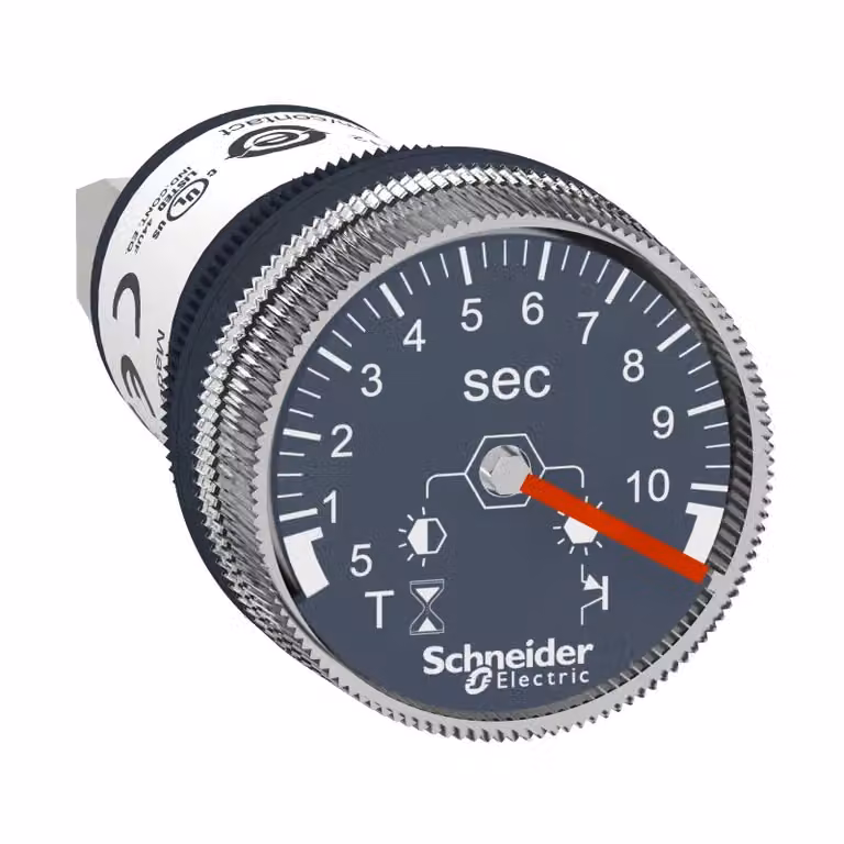 Timer Schneider Electric, relè temporizzato per montaggio frontale, Harmony XB5, plastica, 22 mm, da 0,5 s a 10 s, 24 V CC XB5DTB22