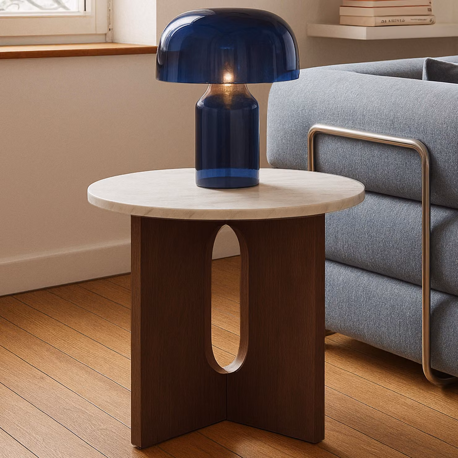 Tavolino da caffè rotondo moderno 50 cm legno scuro effetto marmo - Oviala Klery