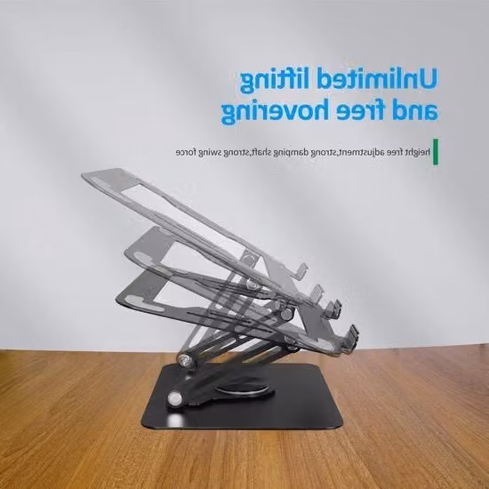 Stazione di lavoro girevole a 360 gradi e regolabile in altezza per notebook da 10-16 pollici in metallo nero