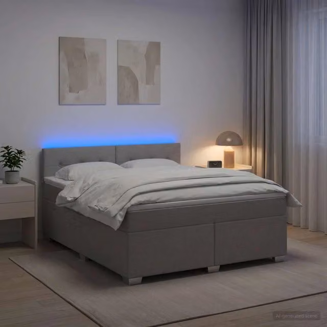 Letto Box Spring vidaXL con Materasso Ibrido, Illuminazione LED e Porta USB, Grigio e Bianco, L/P/H: 140 x 200 x 88 cm – 1