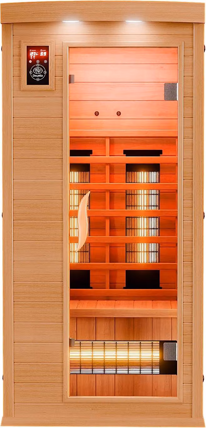 Cabina a infrarossi Dewello Sauna a infrarossi PIERSON 90 cm x 90 cm incl. radiatore a spettro completo, radiatore a pavimento
