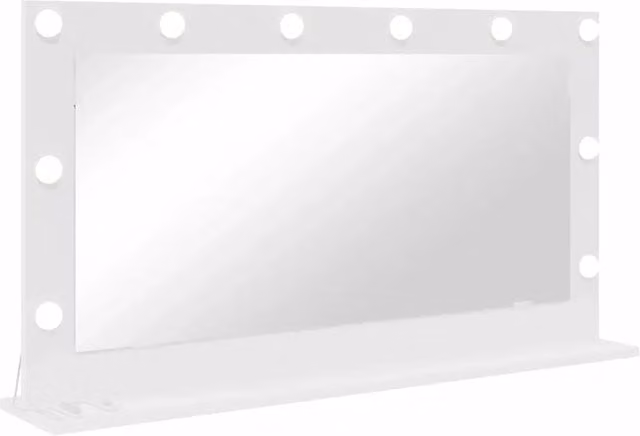 Specchio da vanità rettangolare bianco con luce LED e ricarica USB, L 100 cm x P 55 cm x H 18 cm