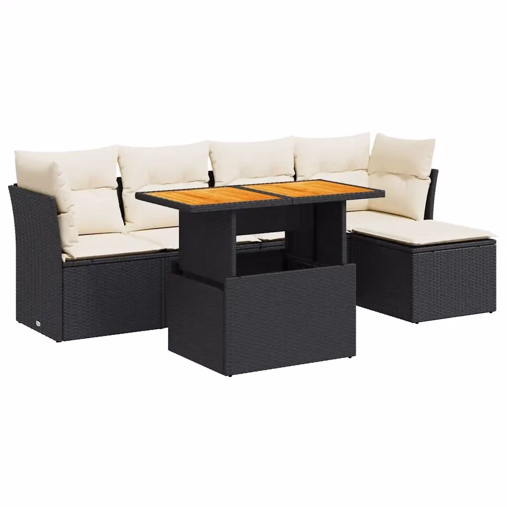 Set Divano da Giardino a L vidaXL in Polyrattan Nero con Cuscini e Tavolino da Esterno – 2