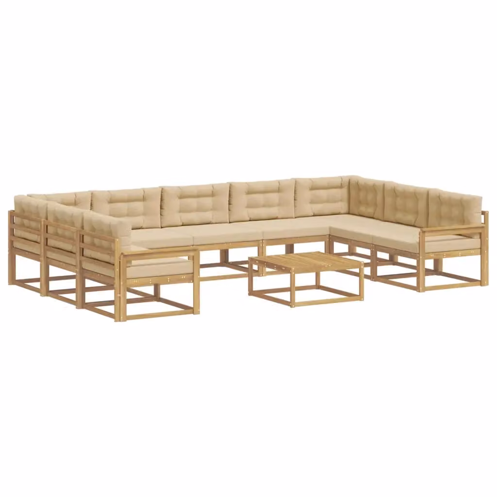 Set di divani da esterno vidaXL a forma di L con tavolino da caffè, in legno di acacia trattato, colore bianco e beige – 2