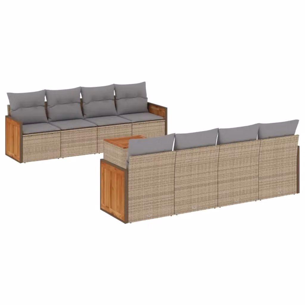vidaXL Set Divano da Giardino 9 pz in Polyrattan con Cuscini Beige e Grigio e Tavolino da Caffè – 2