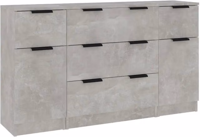 Set di Credenze 3 pz | Madia | Buffet da pranzo | Armadio da pranzo Grigio Cemento in Legno Multistrato