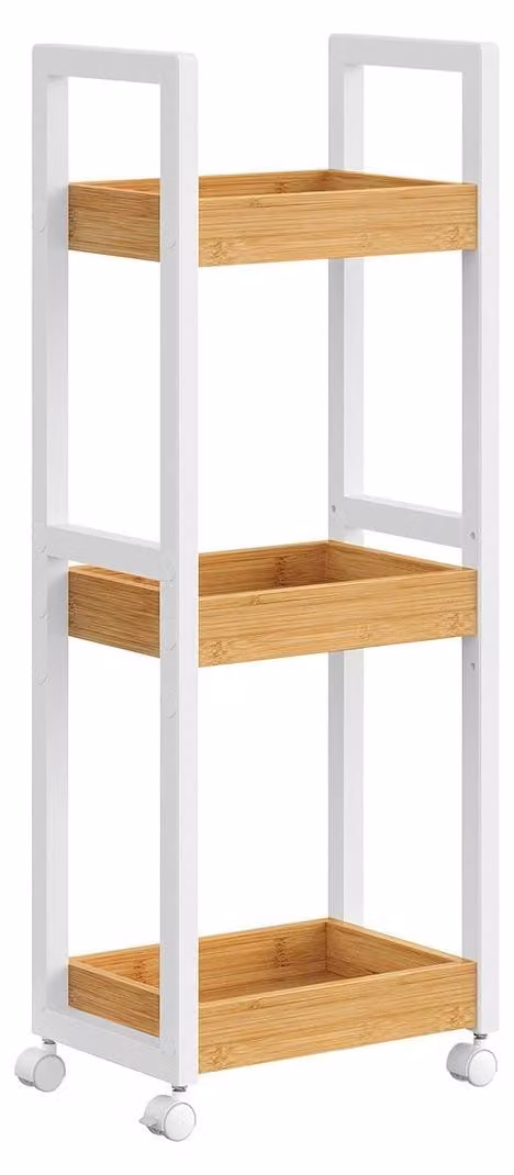 Carrello portaoggetti - bianco/naturale - MDF e bambù - leggero - 20 x 30 x 80 cm