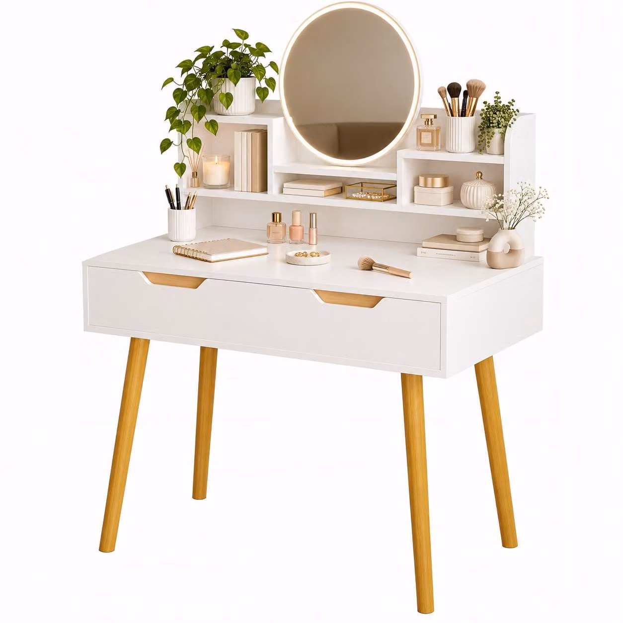 Moderna toeletta scandinava con specchio e cassetto, modello Loft grande