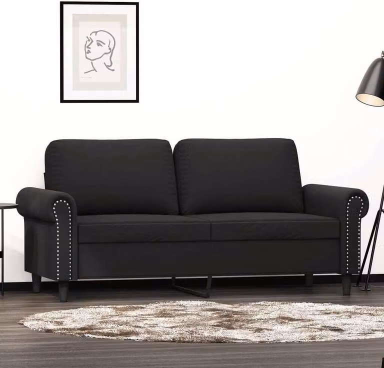 Divano esclusivo a 2 posti, colore nero, 140 cm, in velluto