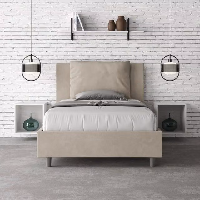 Letto imbottito moderno Ityhome in microfibra beige L: 110 cm, P: 222 cm, H: 125 cm