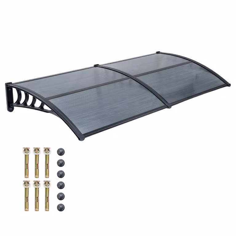 Tenda da esterno per porta d'ingresso COSTWAY, 197 x 89 cm, realizzata in alluminio e policarbonato, pensilina a volta trasparente, pensilina a falda, copertura per porta d'ingresso, colore grigio scuro