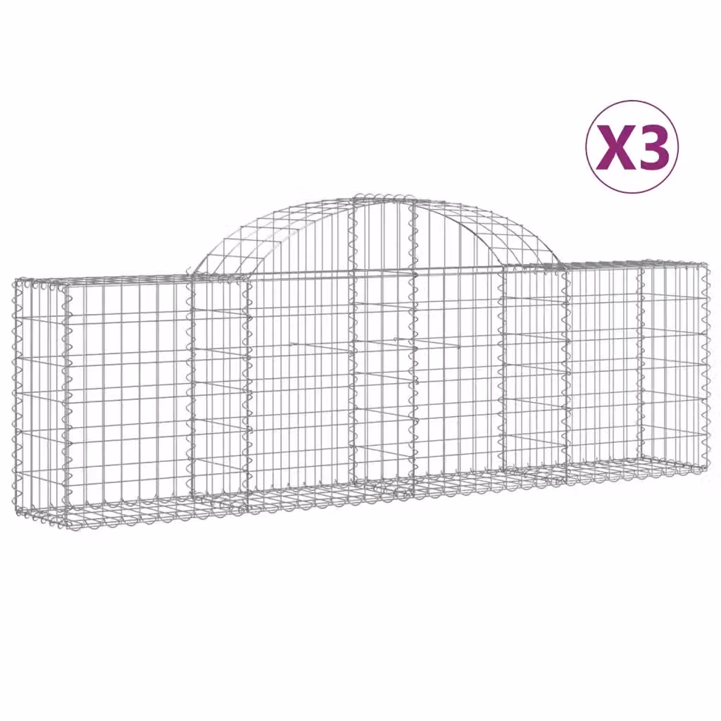 Set di 3 Cesti Gabbioni ad Arco vidaXL in Acciaio Zincato Grigio L: 200 cm, P: 30 cm, H: 60-80 cm – 2