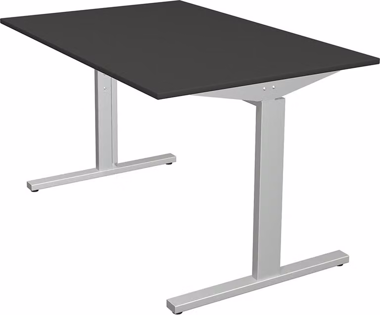 Scrivania Kerkmann Form 2 120x80x70-82 cm, base a T, argento alluminio e antracite