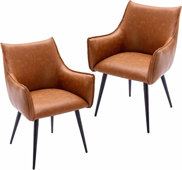 Poltrona - Divano - Poltrona relax - Set da 2 - Design moderno - Ecopelle marrone - Con gambe in metallo