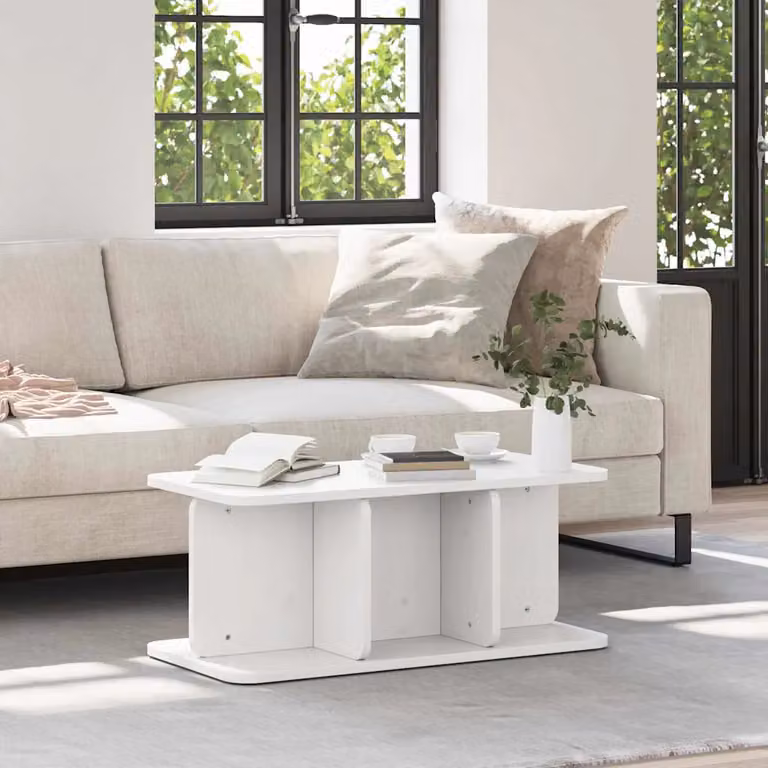 vidaXL Tavolino da salotto rettangolare in legno di pino bianco stile rustico L/P/H: 80 x 39,5 x 33,5 cm