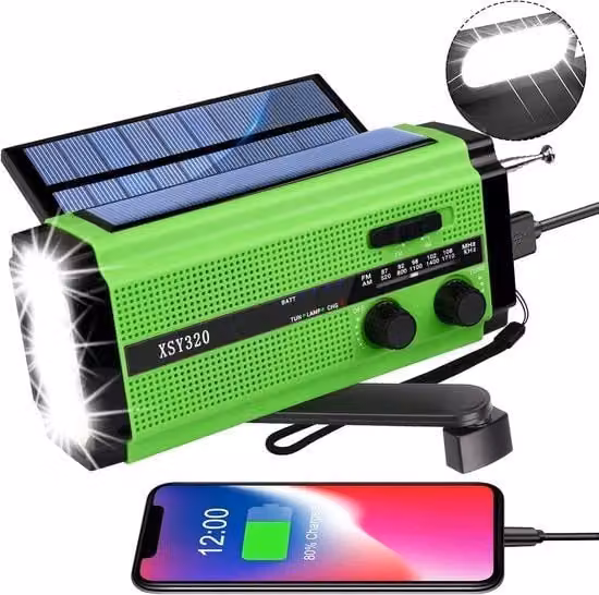 Radio portatile a energia solare AM/FM verde con batteria da 5000 mAh