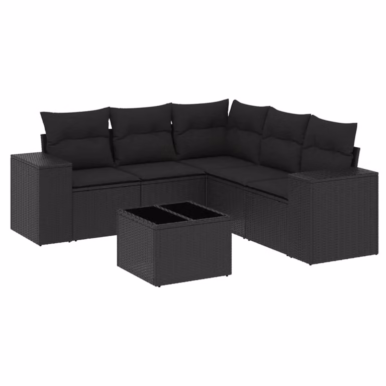 Set Divano da Giardino 6 pz con Cuscini Nero in Polyrattan