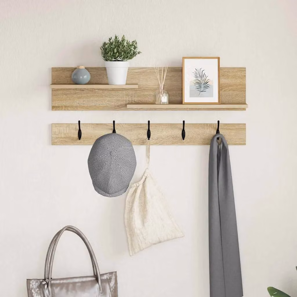 vidaXL Appendiabiti a muro Rovere Sonoma marrone L 90 cm, P 15 cm, H 36 cm