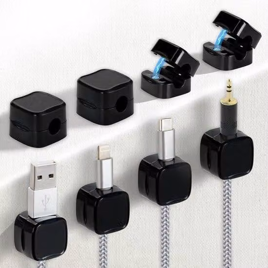 Supporti magnetici per cavi, 8 pezzi, neri