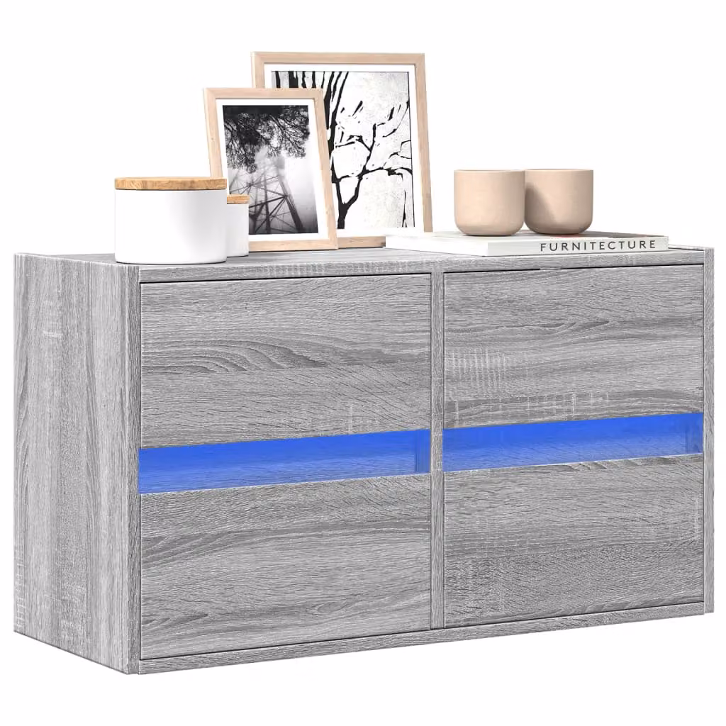 Mobile TV a parete vidaXL con luci LED integrate, Grigio Sonoma, L 80 cm x P 31 cm x H 45 cm