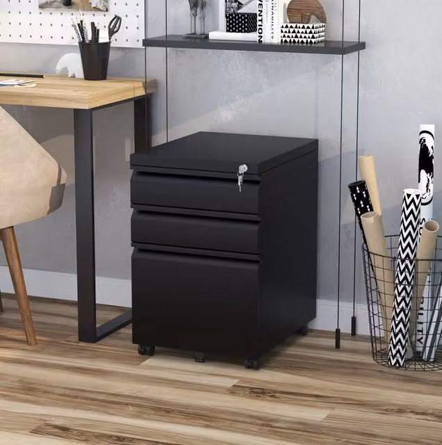 Cassettiera mobile 39x48x60 cm nera - 3 cassetti con serratura
