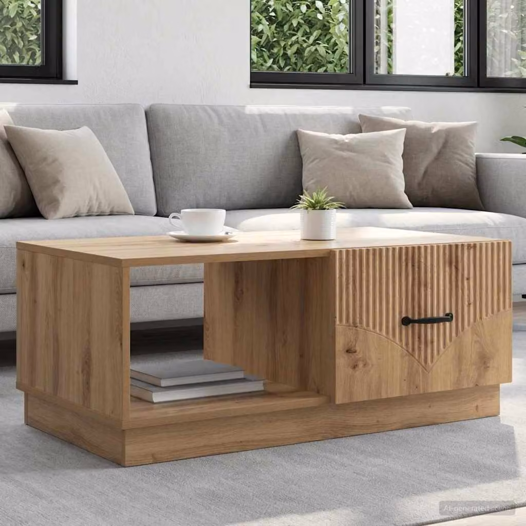 vidaXL Tavolino da salotto moderno in legno color rovere marrone L: 90 cm, P: 50 cm, H: 37 cm