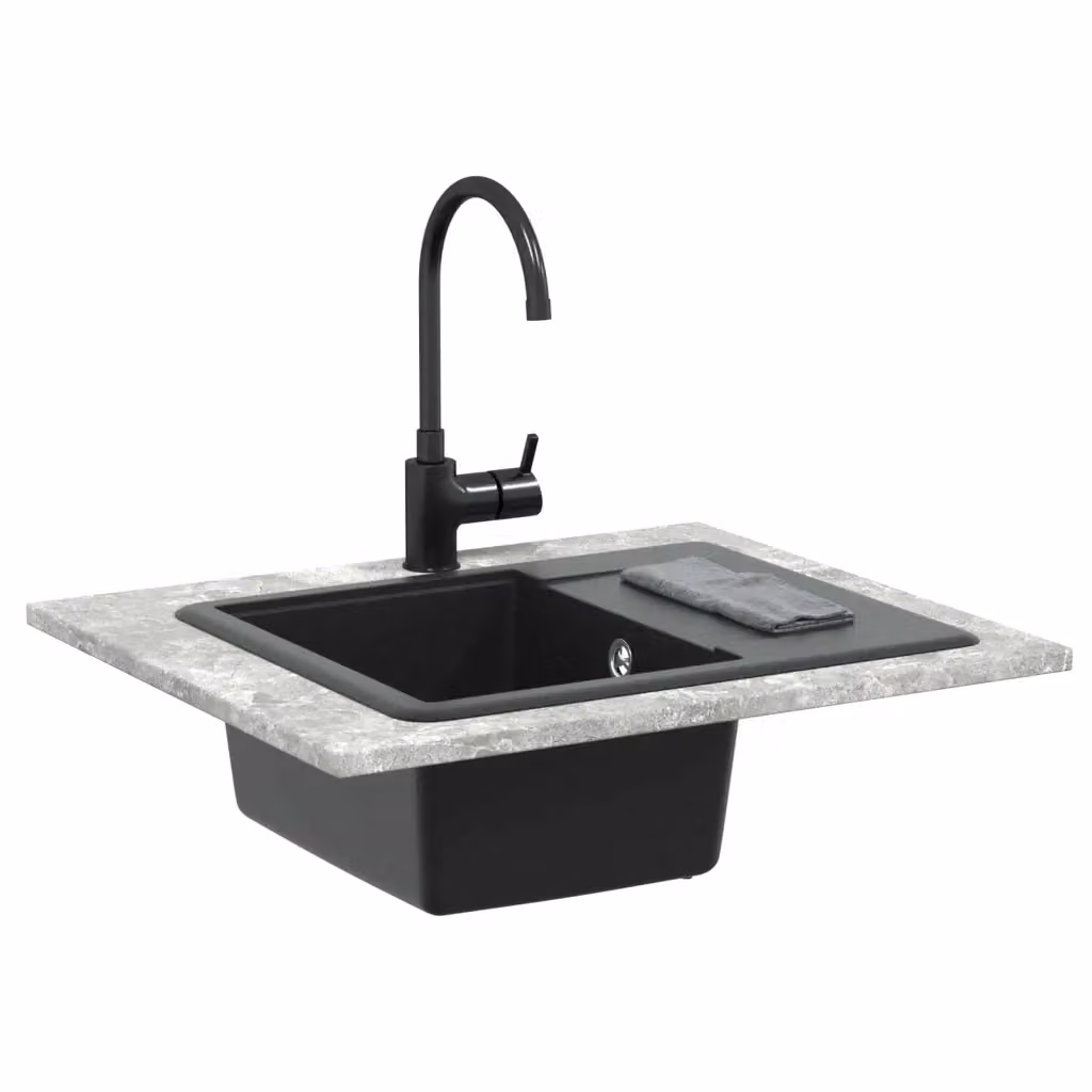 Lavello vidaXL in quarzo e resina colore nero L: 56 cm, P: 46 cm, H: 19 cm – 3