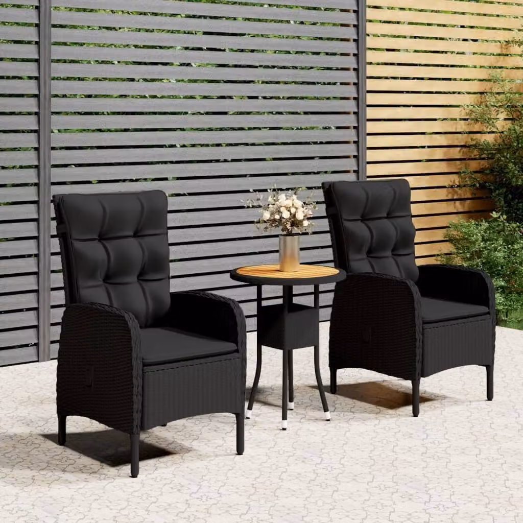 Maison Exclusive - Set da giardino in rattan sintetico nero, 3 pezzi