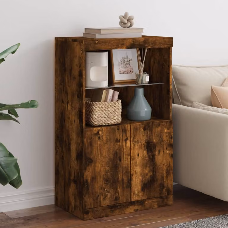Credenza moderna vidaXL con luci LED in rovere fumo, L: 60,5 cm, P: 37 cm, H: 100 cm