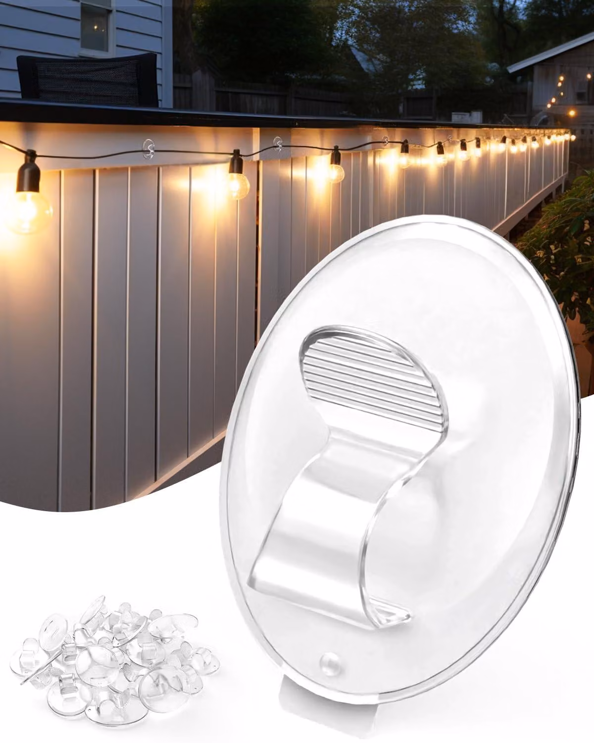 40 clip per luci, con adesivo resistente all'acqua, ideali per l'illuminazione esterna