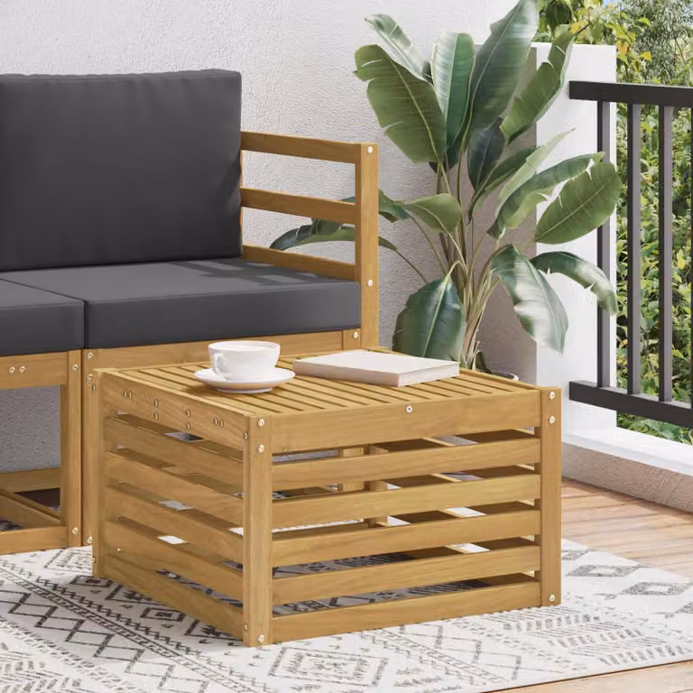 vidaXL Tavolo da esterno quadrato in legno di acacia massello bianco e marrone L: 110 cm, P: 59 cm, H: 37 cm