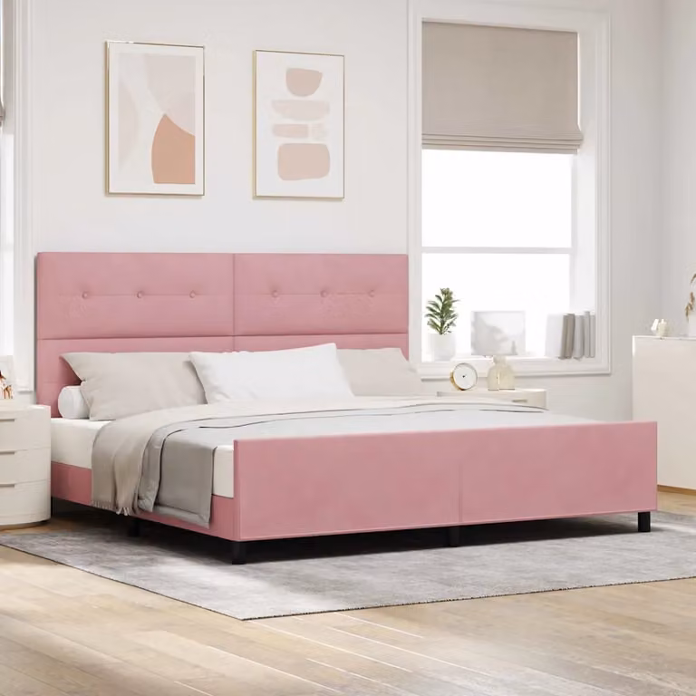 Letto a molle con testiera vidaXL in velluto rosa L/P/H: 200 x 200 x 207 cm