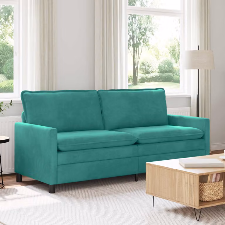 Divano moderno vidaXL in velluto turchese con struttura in metallo L: 196 cm, P: 81 cm, H: 87,5 cm
