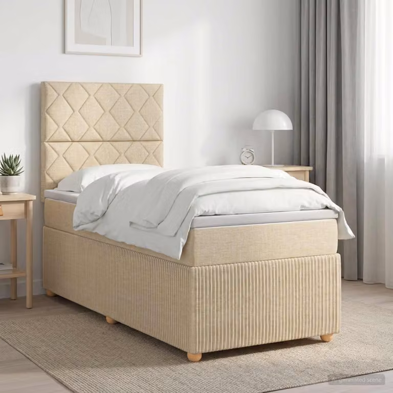 vidaXL Letto box spring con materasso a molle insacchettate in tessuto beige e bianco L/P: 100 x 200 cm