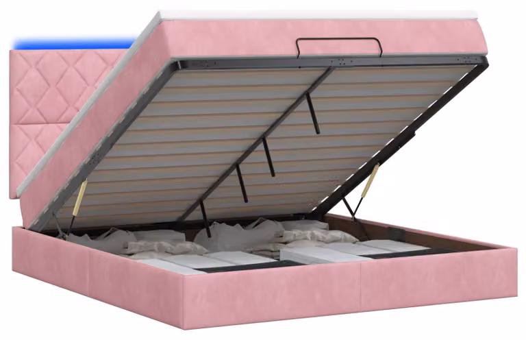 Pouf contenitore con materasso e luci LED rosa, 140 x 190 cm, rivestito in velluto