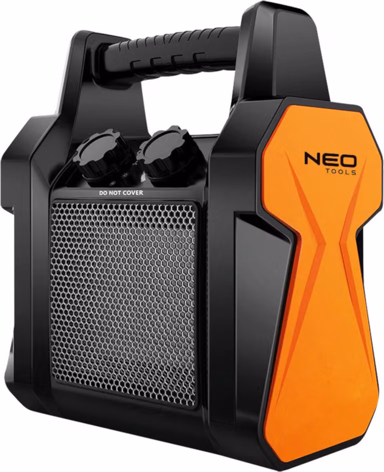 NEO TOOLS Riscaldatore elettrico radiante in Vetroceramica PTC, 2kW, con termostato e interruttore, con ventilatore, si spegne automaticamente in caso di ribaltamento, basso rumore, basso consumo energetico, flusso d'aria 139 m3/h