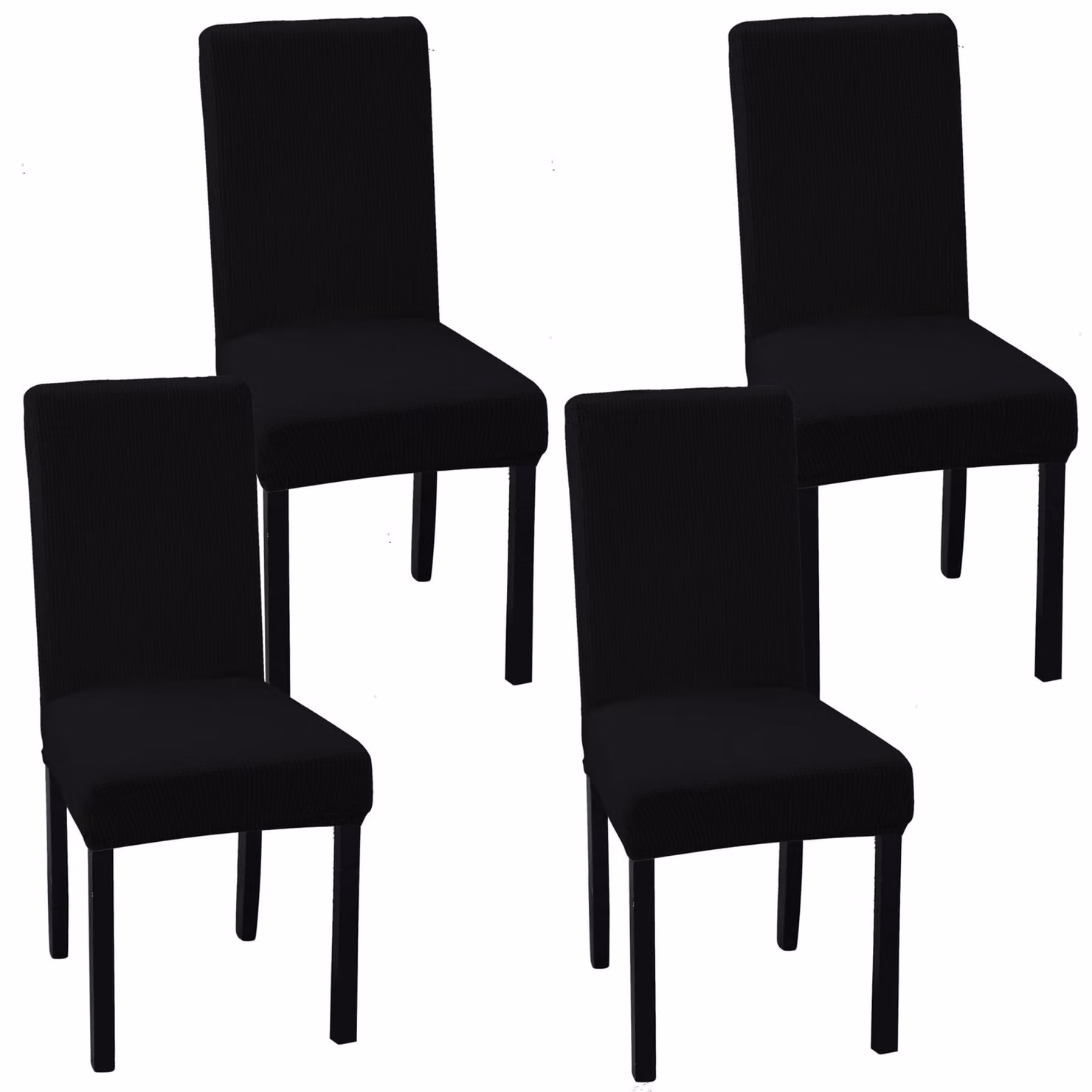 Elzusha - Set di 4 copri-sedia da pranzo elasticizzati - Rimovibili e lavabili, colore nero