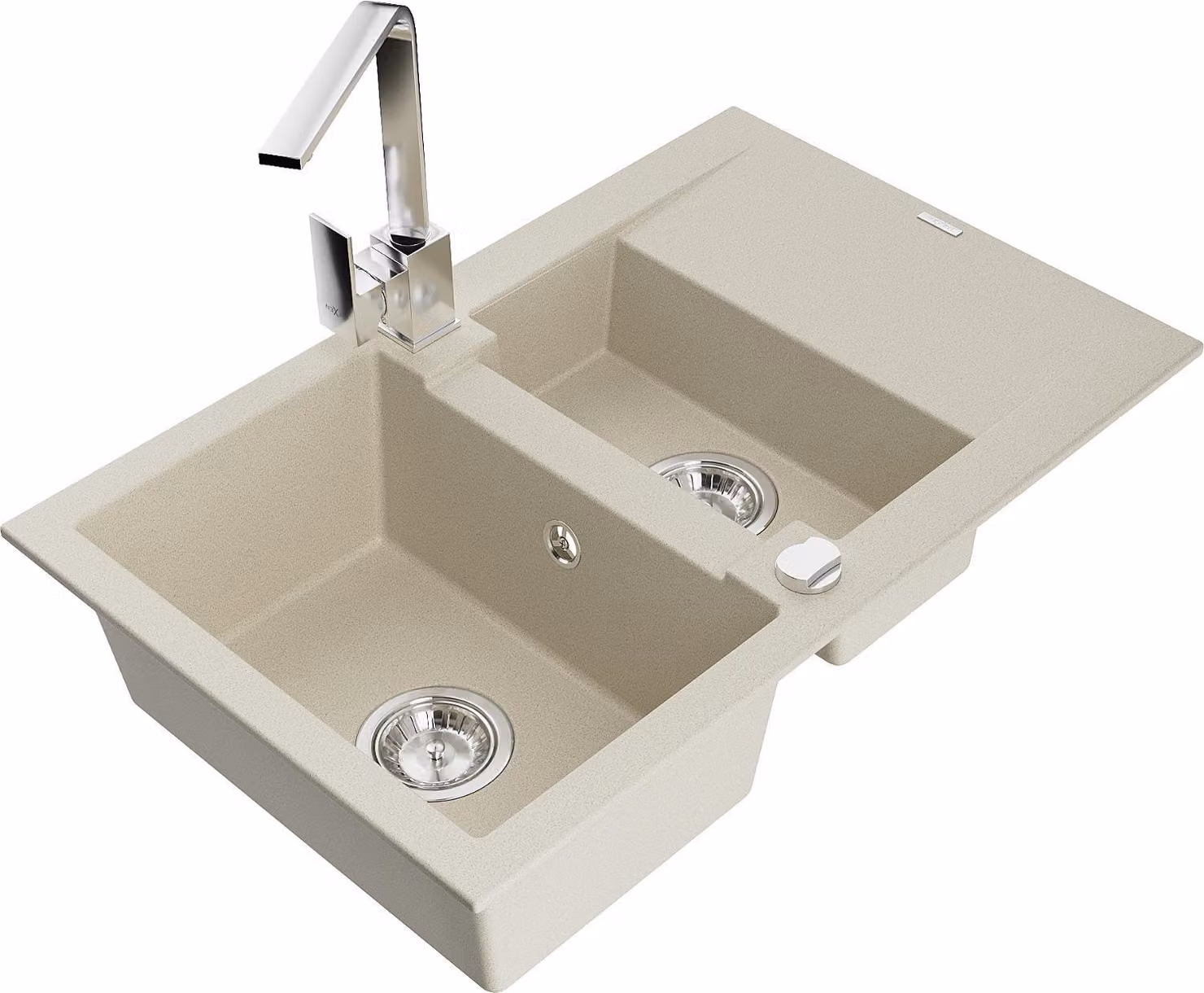 Mexen Gaspar lavello in granito 1,5 vasca con scolapiatti e rubinetto cucina Rita, beige - 6507-69-670300-00