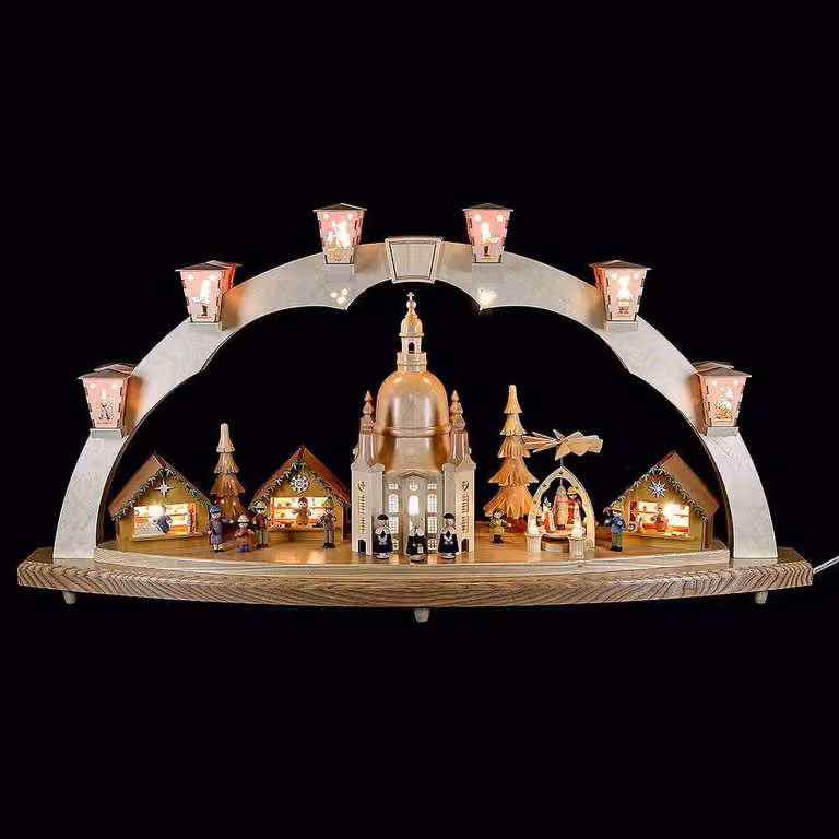 Arco di candele Frauenkirche Dresden con piramide e illuminazione elettrica HxL= 40x80cm NUOVO