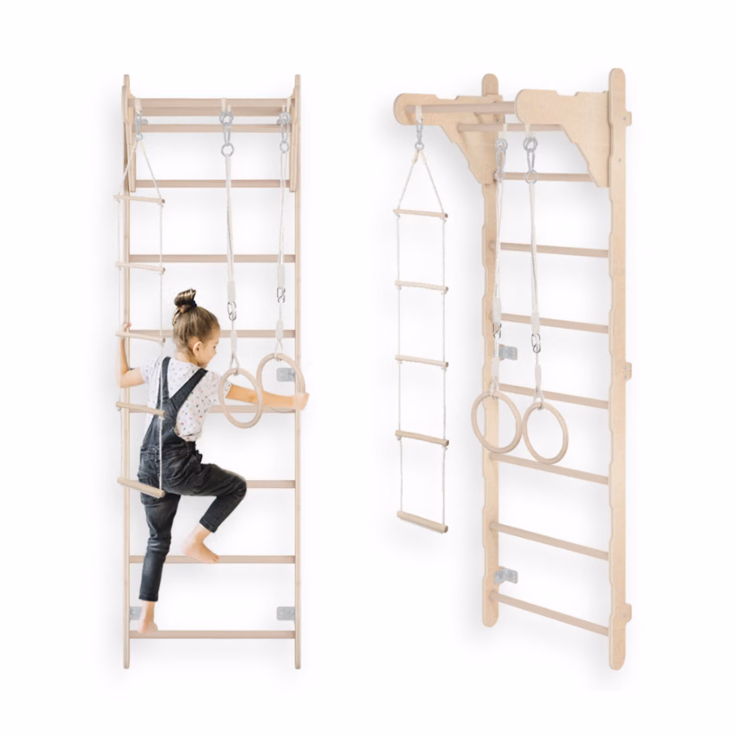 Scala da ginnastica per bambini (210 cm), Scala da allenamento a muro, Scala di corda per bambini, Parco giochi in legno per la casa