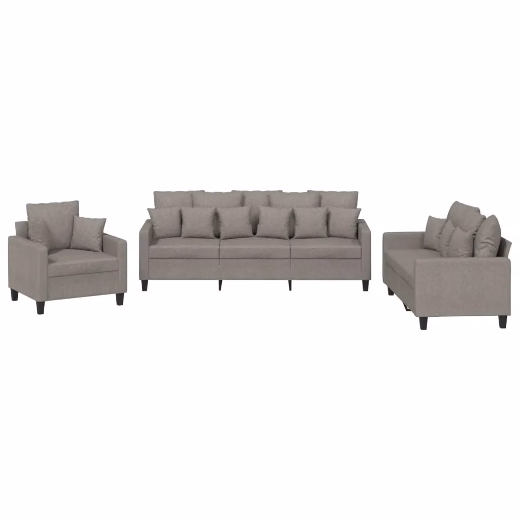 Set di divani 3 pezzi vidaXL in tessuto beige e grigio con cuscini e struttura in metallo e MDF per soggiorno o giardino – 2