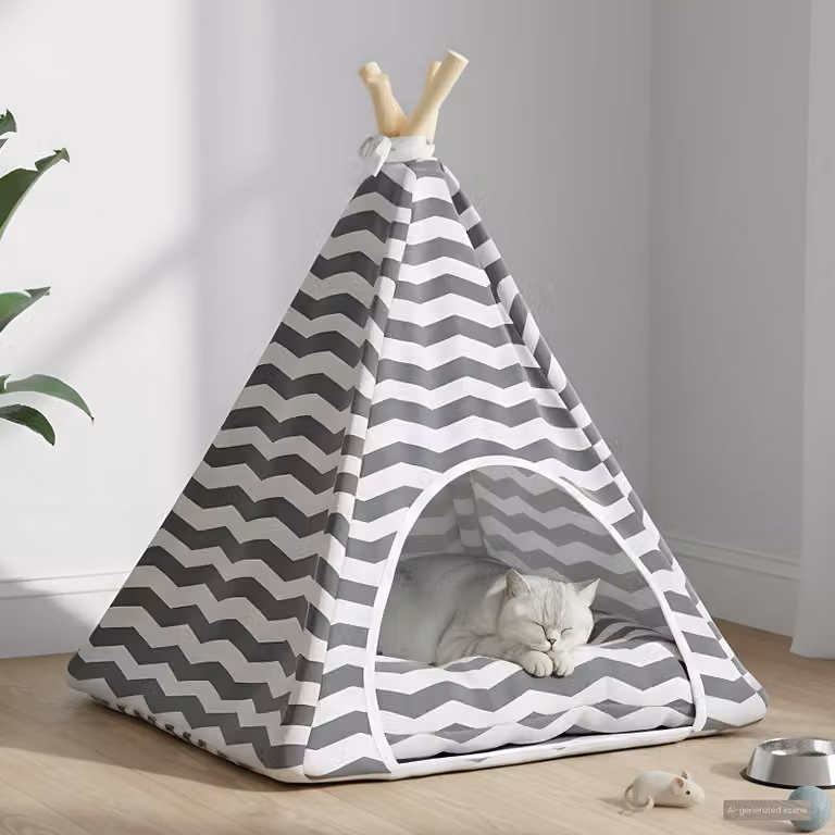vidaXL Tenda per animali con cuscino Bianco e Grigio L/P/H: 50 x 50 x 60 cm