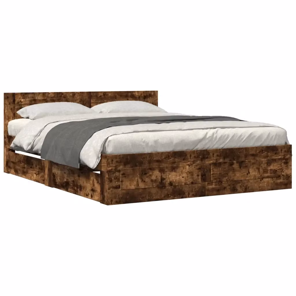 vidaXL Giroletto con Testiera in Rovere Fumo e Legno Multistrato, L/P/H: 160 x 200 x 163 cm, Colore Marrone – 2