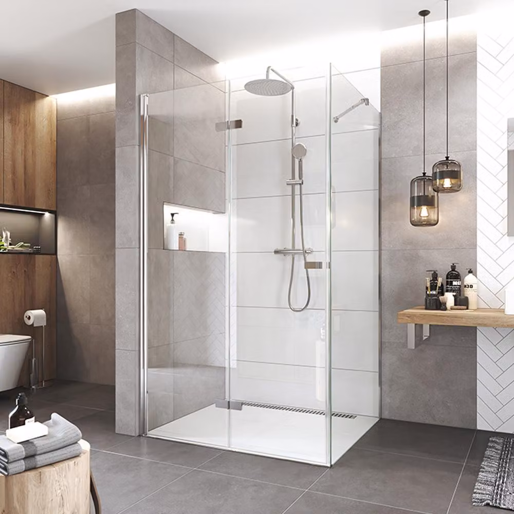 Cabina doccia Mereo, Novea, rettangolare, 120x80 cm, cromo ALU, vetro trasparente, porta sinistra e parte fissa - CK11843ZL