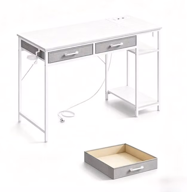 Scrivania computer 120x51x75 cm in metallo e legno melaminico bianco， con contenitore