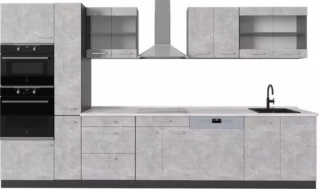 Cucina moderna R-Line Vicco colore Antracite con piano in marmo, L: 350 cm – 1