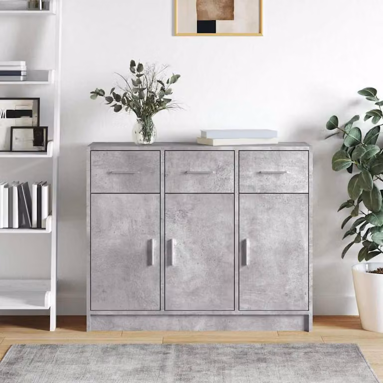 Credenza vidaXL in legno multistrato e MDF, colore grigio cemento, L 91 x P 28 x H 75 cm